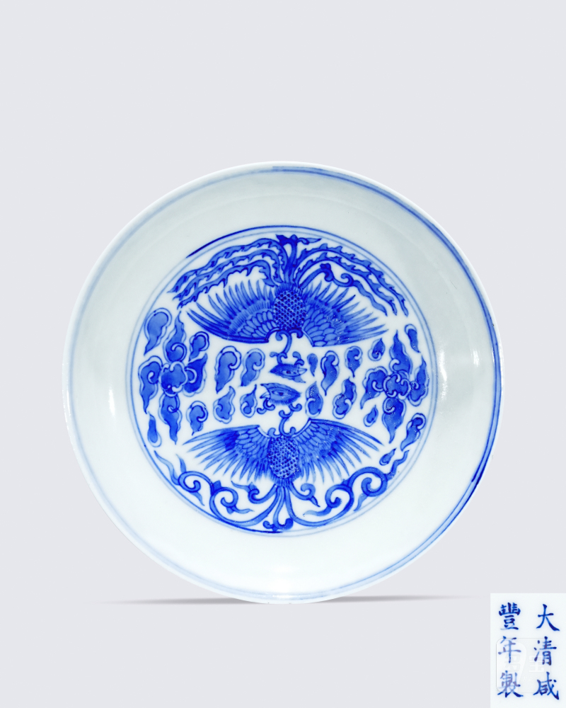 清 青花对头凤纹盘